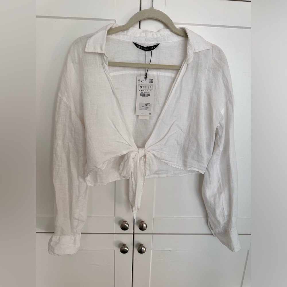 Zara linen tie front shirt